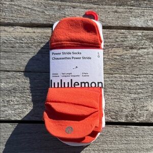 Lululemon Power Stride Tab Socks 3 Pack size Large NWT Orange/White/Racer Pink